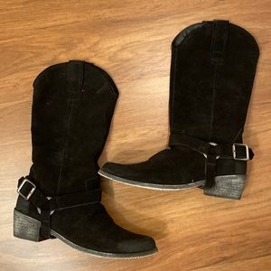 Black suede ladies cowboy boots
